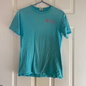 rack outfitters turquoise blue with pink writing